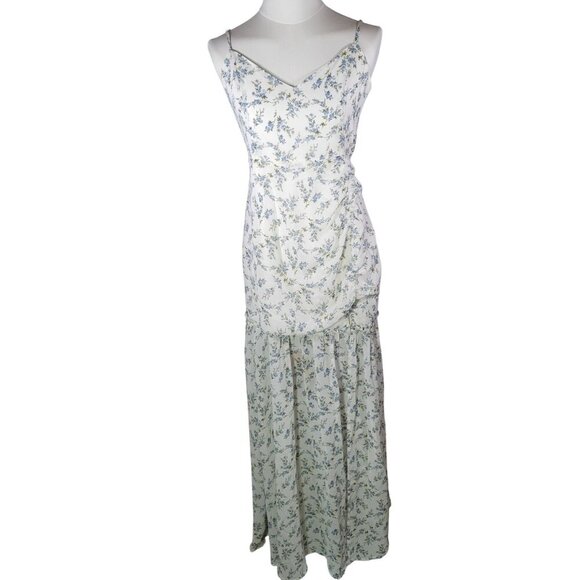 Hello Molly Women Wedding Formal White Floral Ruched Back Tie Maxi Dress Size M - Picture 1 of 8